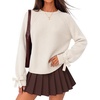ZESICA Womens Fall Cute Bow Cable Knit Pullover Cozy Sweaters(White)