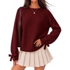 ZESICA Womens Fall Cute Bow Cable Knit Pullover Cozy Sweaters(Wine)