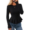 ZESICA Womens Fall Ruffle Peplum Sweaters Cropped Pullover Tops(Black)