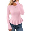ZESICA Womens Fall Ruffle Peplum Sweaters Cropped Pullover Tops(Pink)