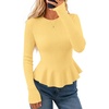 ZESICA Womens Fall Ruffle Peplum Sweaters Cropped Pullover Tops(Yellow)