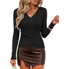 ZESICA Womens Fall Wrap V Neck Ruched Long Sleeve Sweater Tops(Black)