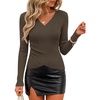 ZESICA Womens Fall Wrap V Neck Ruched Long Sleeve Sweater Tops(Brown)