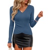 ZESICA Womens Fall Wrap V Neck Ruched Long Sleeve Sweater Tops(Grey Blue)