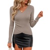 ZESICA Womens Fall Wrap V Neck Ruched Long Sleeve Sweater Tops(Khaki)
