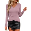 ZESICA Womens Fall Wrap V Neck Ruched Long Sleeve Sweater Tops(Purple)