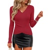 ZESICA Womens Fall Wrap V Neck Ruched Long Sleeve Sweater Tops(Red)