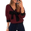 ZESICA Womens Long Sleeve Bow Sweaters Pullover Knit Tops 2026 Fall Clothes(Burgundy)