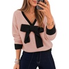 ZESICA Womens Long Sleeve Bow Sweaters Pullover Knit Tops 2026 Fall Clothes(Pink)