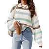 ZESICA Womens Striped Fall Winter Sweaters Oversize Cozy Casual Work Outfit(Beige)