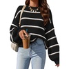 ZESICA Womens Striped Fall Winter Sweaters Oversize Cozy Casual Work Outfit(Black)