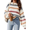 ZESICA Womens Striped Fall Winter Sweaters Oversize Cozy Casual Work Outfit(Ivory)