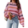 ZESICA Womens Striped Fall Winter Sweaters Oversize Cozy Casual Work Outfit(Pink)