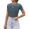 ZESICA Women’s Striped Short Sleeve Ribbed Knit Fitted T Shirts(Darkblue)