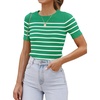 ZESICA Women’s Striped Short Sleeve Ribbed Knit Fitted T Shirts(Green)