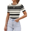 ZESICA Women’s Striped Short Sleeve Ribbed Knit Fitted T Shirts(Ivory)