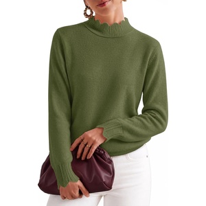 ZESICA Fall 2026 Scalloped Mock Neck Pullover Sweaters for Women(Armygreen)