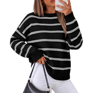 ZESICA Women’s 2026 Casual Long Sleeve Striped Pullover Sweaters(Black)