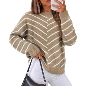 ZESICA Women’s 2026 Casual Long Sleeve Striped Pullover Sweaters(Brown)