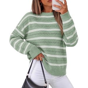 ZESICA Women’s 2026 Casual Long Sleeve Striped Pullover Sweaters(Green)