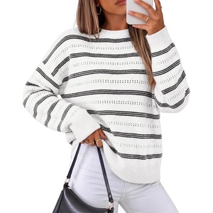 ZESICA Women’s 2026 Casual Long Sleeve Striped Pullover Sweaters(White)