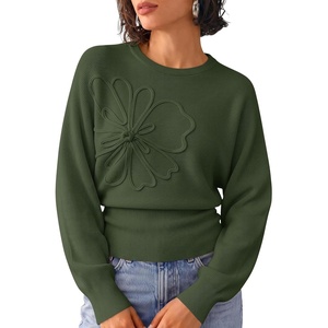 ZESICA Womens 2026 Fall Long Sleeve Floral Ruched Cute Sweaters(Armygreen)