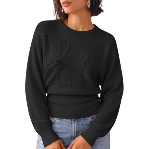 ZESICA Womens 2026 Fall Long Sleeve Floral Ruched Cute Sweaters(Black)