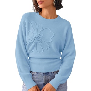 ZESICA Womens 2026 Fall Long Sleeve Floral Ruched Cute Sweaters(Blue)