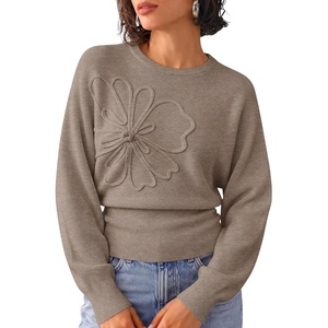 ZESICA Womens 2026 Fall Long Sleeve Floral Ruched Cute Sweaters(Cashmere)