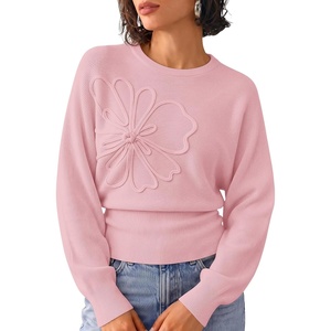 ZESICA Womens 2026 Fall Long Sleeve Floral Ruched Cute Sweaters(Pink)