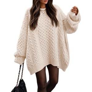 ZESICA Womens 2026 Fall Oversized Chunky Cable Knit Tunic Sweaters(Apricot)