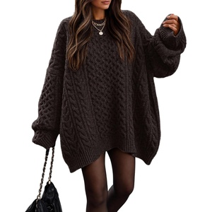 ZESICA Womens 2026 Fall Oversized Chunky Cable Knit Tunic Sweaters(Coffee)