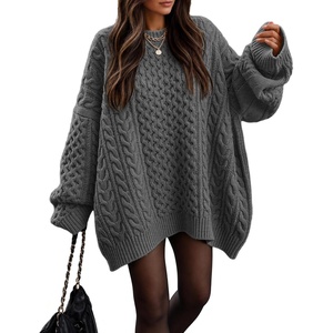 ZESICA Womens 2026 Fall Oversized Chunky Cable Knit Tunic Sweaters(Gray)