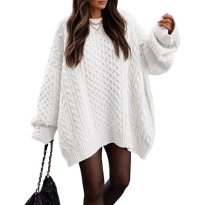 ZESICA Womens 2026 Fall Oversized Chunky Cable Knit Tunic Sweaters(White)