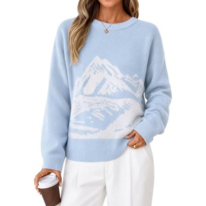 ZESICA Women’s 2026 Fall Winter Crewneck Oversized Printed Sweaters(Blue)