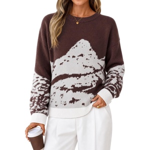 ZESICA Women’s 2026 Fall Winter Crewneck Oversized Printed Sweaters(Brown)