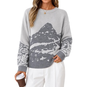 ZESICA Women’s 2026 Fall Winter Crewneck Oversized Printed Sweaters(Grey)