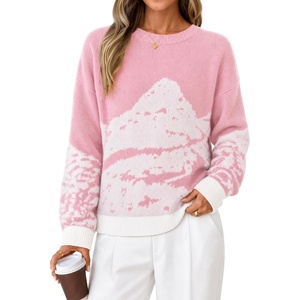 ZESICA Women’s 2026 Fall Winter Crewneck Oversized Printed Sweaters(Pink)