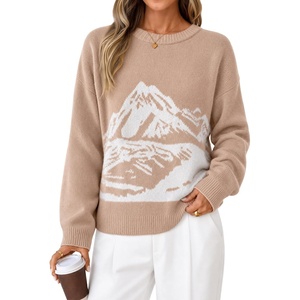 ZESICA Women’s 2026 Fall Winter Crewneck Oversized Printed Sweaters(Sand)