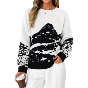 ZESICA Women’s 2026 Fall Winter Crewneck Oversized Printed Sweaters(White)