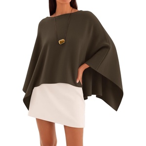 ZESICA Women’s Fall Batwing Oversized Knitted Shawls Poncho Sweaters(Brown)