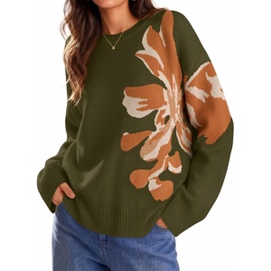 ZESICA Women’s Fall Floral Oversized Sweaters 2026 Cozy Pullover Tops(Armygreen)