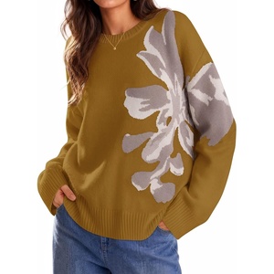 ZESICA Women’s Fall Floral Oversized Sweaters 2026 Cozy Pullover Tops(Mustardyellow)