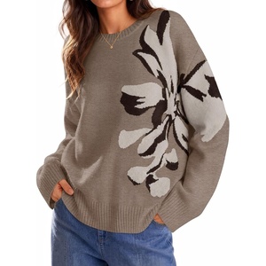 ZESICA Women’s Fall Floral Oversized Sweaters 2026 Cozy Pullover Tops(Oats)
