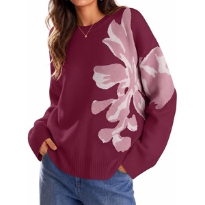 ZESICA Women’s Fall Floral Oversized Sweaters 2026 Cozy Pullover Tops(Plum)
