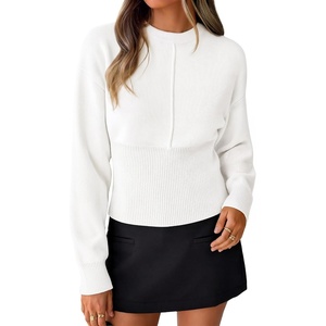 ZESICA Women’s Fall Sweaters Crewneck Cinched Waist Pullover Tops(White)