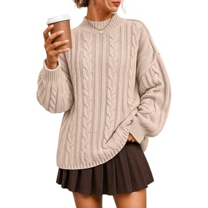ZESICA Women’s Fall Sweaters Oversized Mock Neck Cable Knit Outfits(Apricot)
