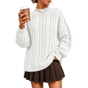 ZESICA Women’s Fall Sweaters Oversized Mock Neck Cable Knit Outfits(White)
