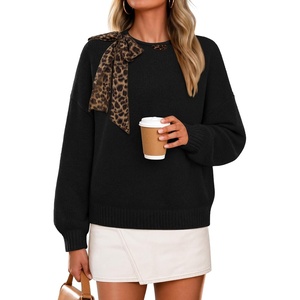 ZESICA Women’s Fall Winter Cute Bow Tie Oversized Sweaters(Black)