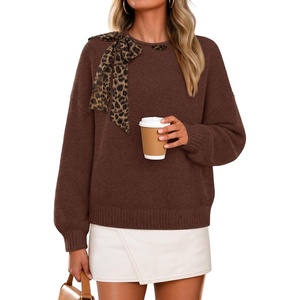 ZESICA Women’s Fall Winter Cute Bow Tie Oversized Sweaters(Brown)